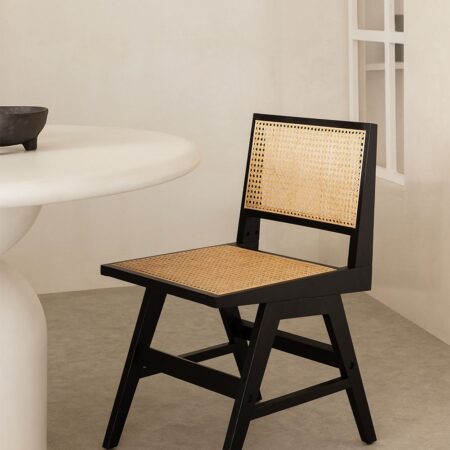 Confezione da 4 sedie da pranzo in legno di frassino e rattan Lali