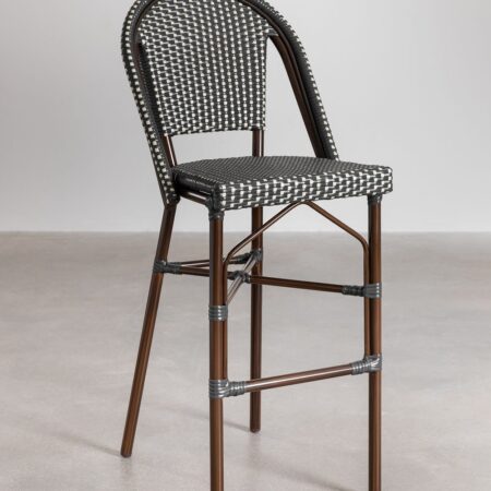 Confezione da 4 sgabelli alti con schienale in alluminio e rattan sintetico Brielle Bistro