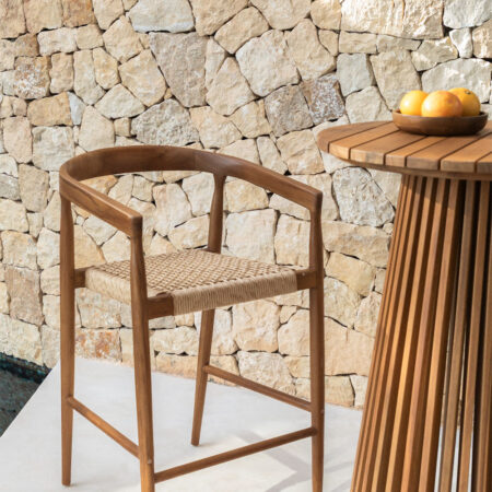 Confezione da 4 sgabelli alti da giardino in legno di teak (65 cm) Visby