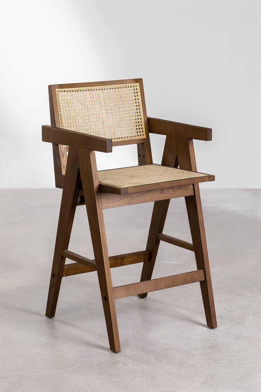 Confezione da 4 sgabelli alti in legno di frassino e rattan (65,5 cm) Lali