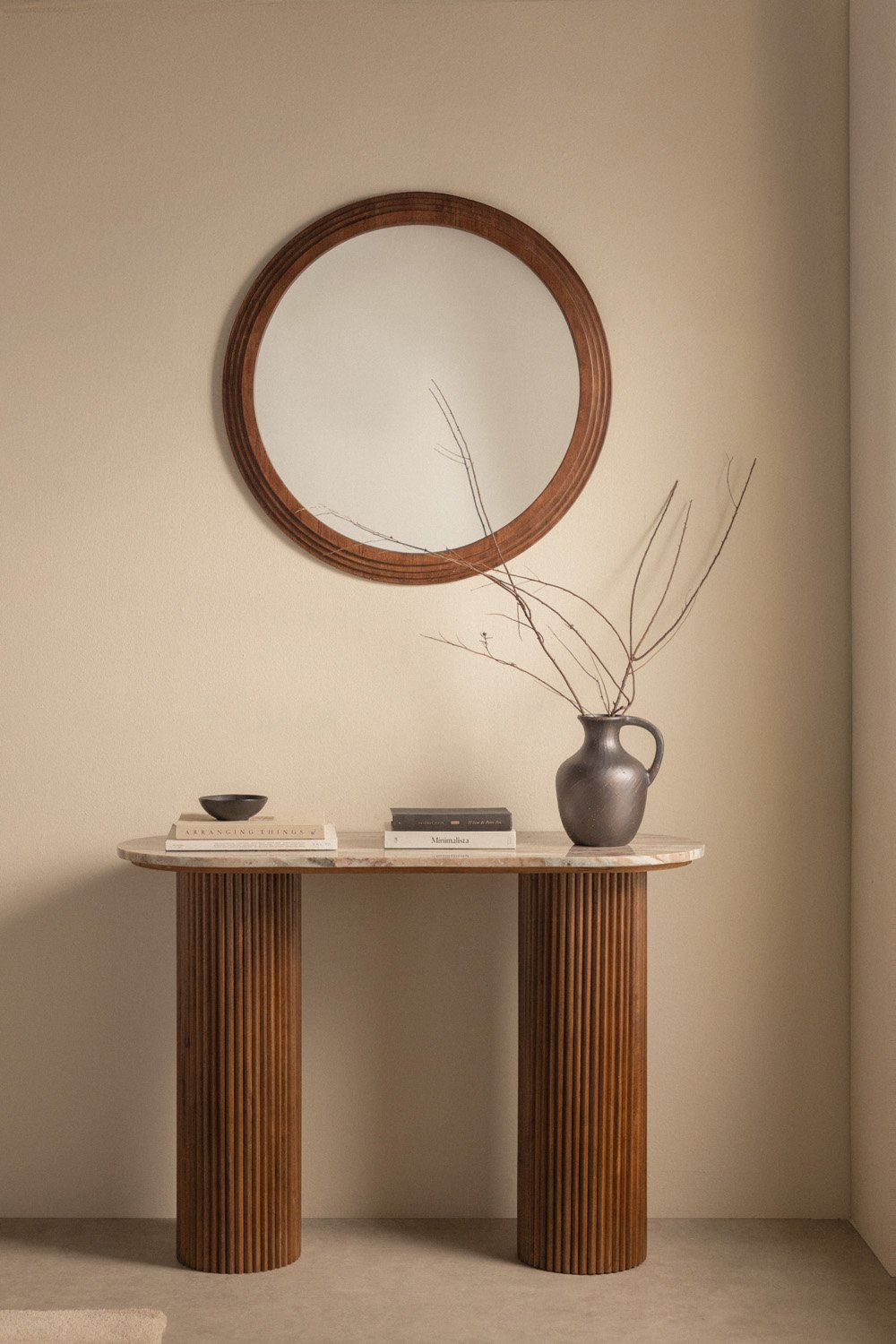 Consolle 110x45 cm in marmo e legno di mango Giselda