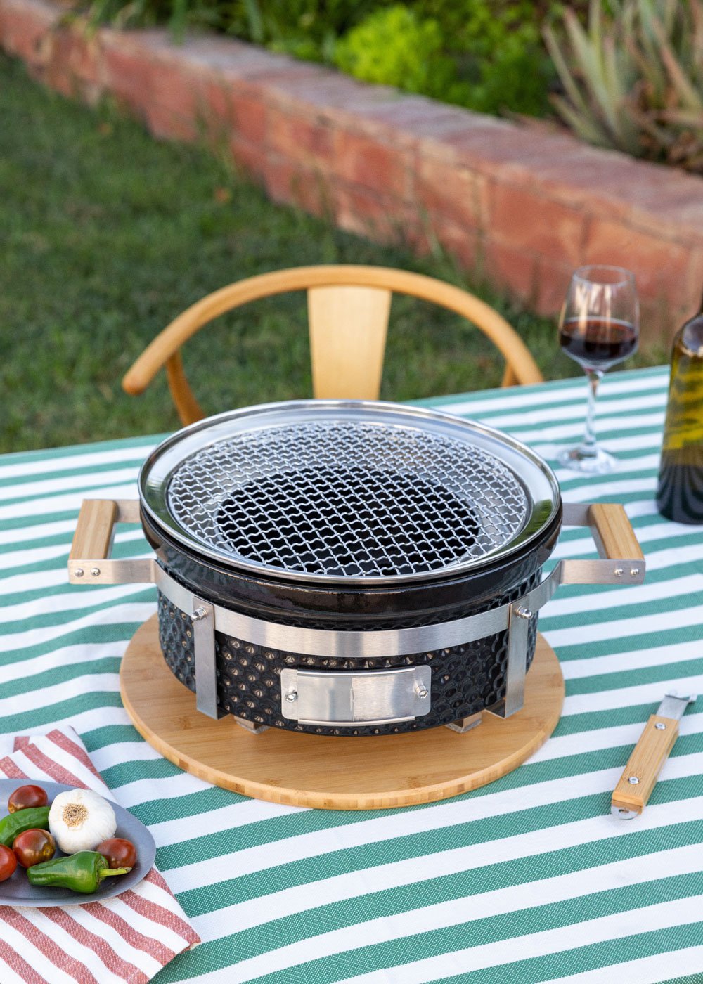 CREATE - BBQ KAMADO HIBACHI - Barbecue rotondo con griglia e piastra