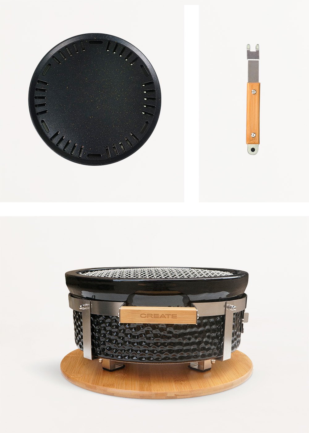 CREATE - BBQ KAMADO HIBACHI - Barbecue rotondo con griglia e piastra