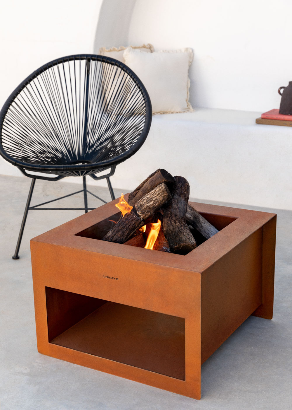 CREATE - FIRE PIT CUBE - Braciere quadrato da esterno in acciaio corten