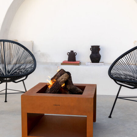 CREATE - FIRE PIT CUBE - Braciere quadrato da esterno in acciaio corten
