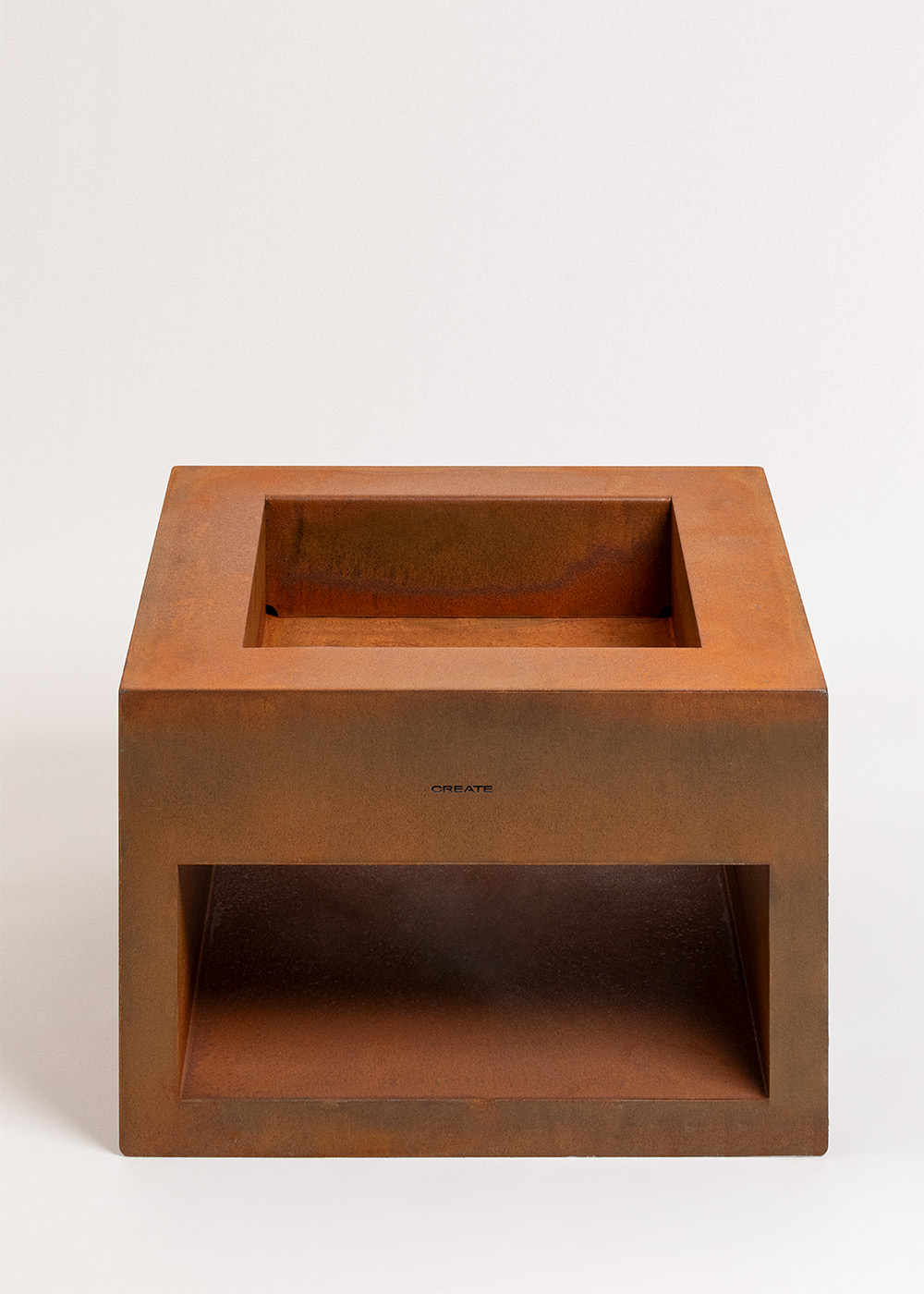 CREATE - FIRE PIT CUBE - Braciere quadrato da esterno in acciaio corten
