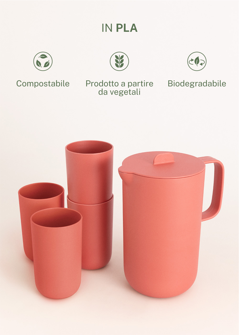 CREATE - KITCHENWARE OUTDOOR ECO - Set di brocca da 2 L e 4 bicchieri da 500 ml