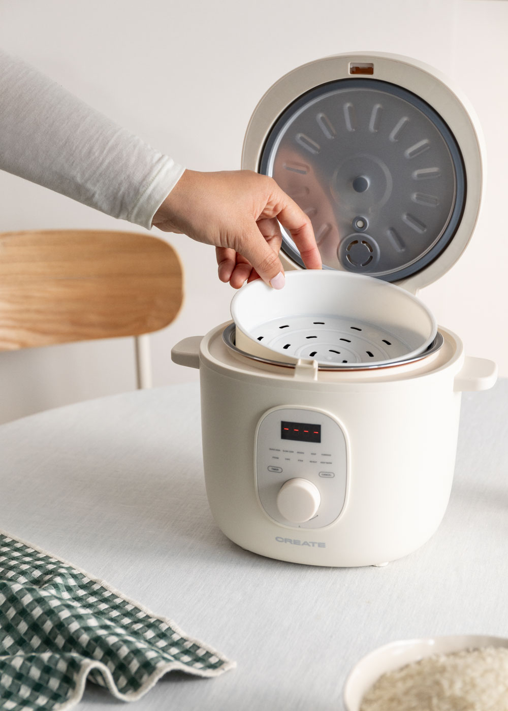 CREATE - RICE COOKER STUDIO - Cuociriso elettrico da 2L con cestello per vapore
