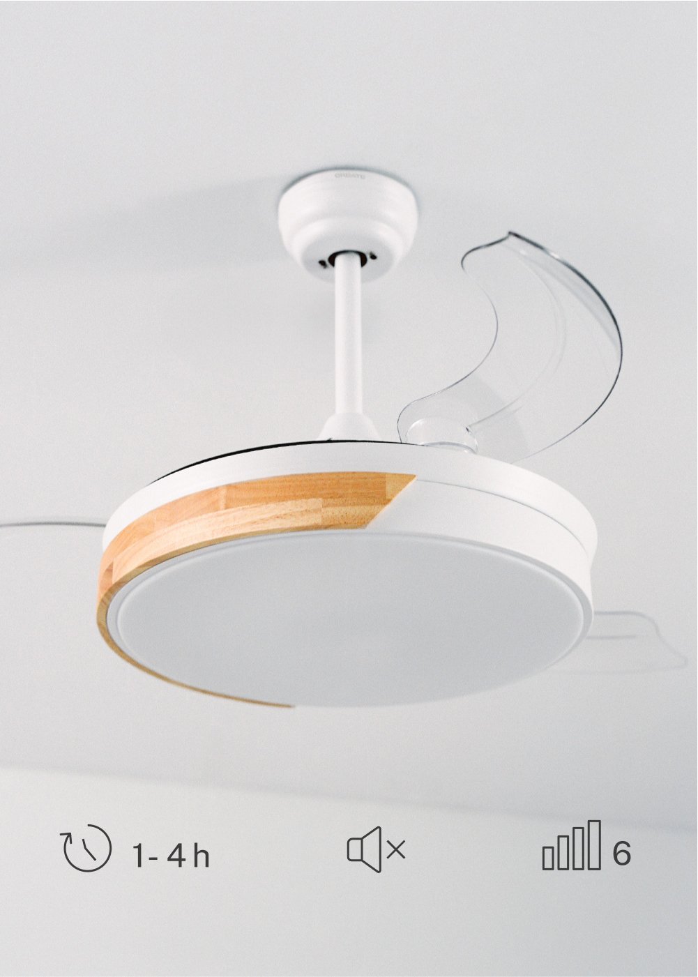 CREATE - WIND CLEAR - Ventilatore da soffitto 40W silenzioso Ø108cm lame retrattili con luce LED da 36W