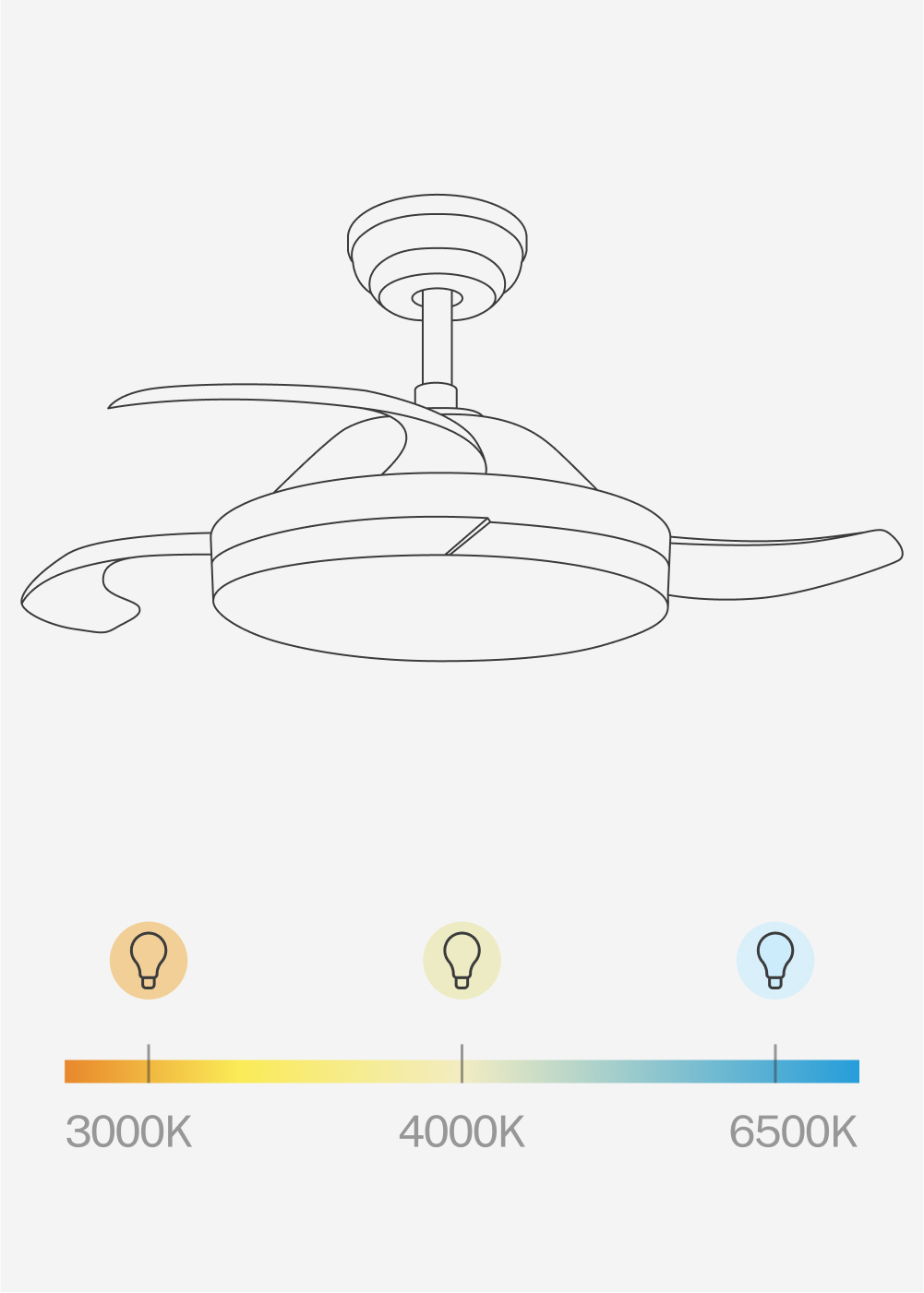 CREATE - WIND CLEAR - Ventilatore da soffitto 40W silenzioso Ø108cm lame retrattili con luce LED da 36W