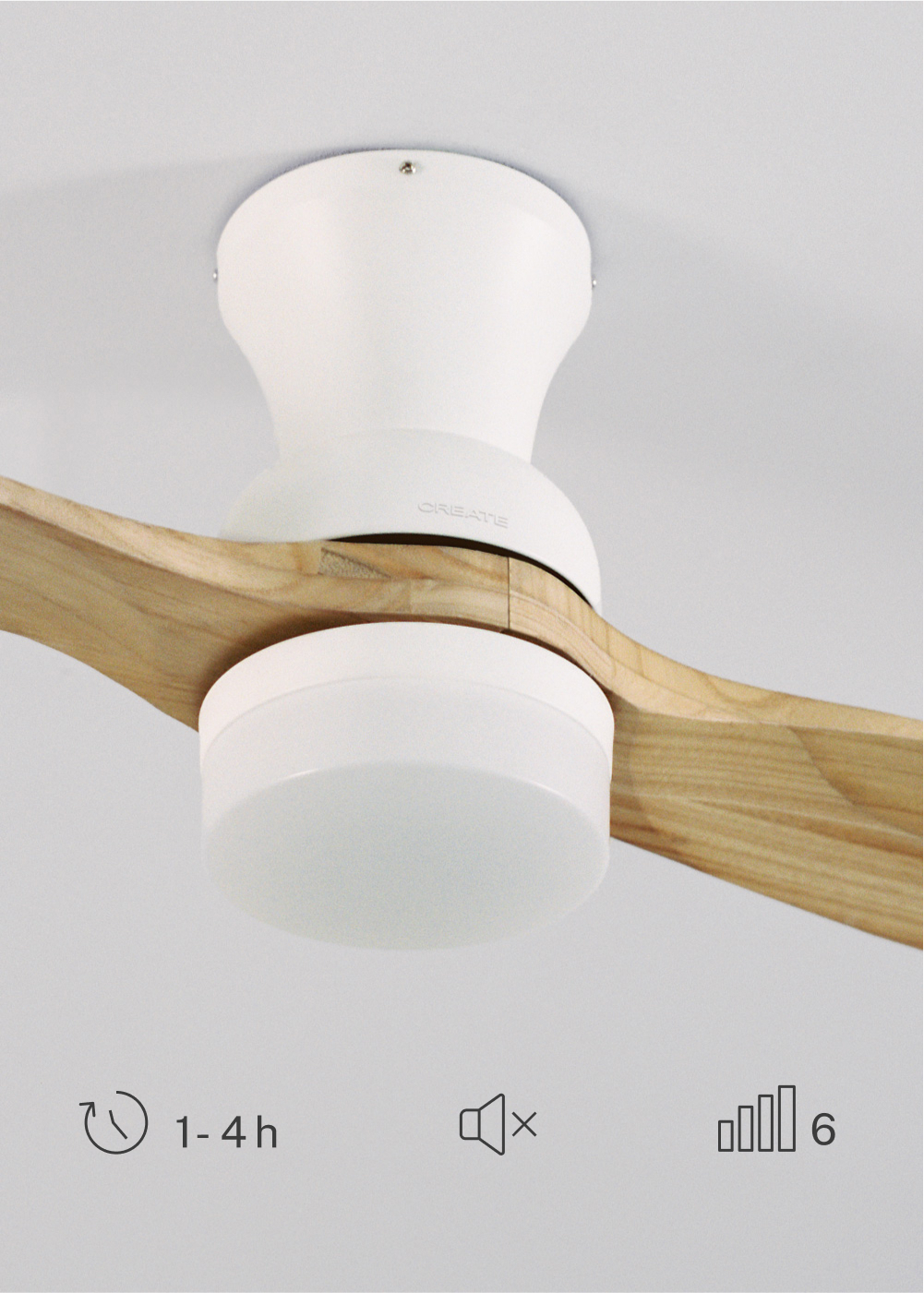 CREATE - WIND PROP - Ventilatore da soffitto 40W silenzioso Ø132 cm 100% legno