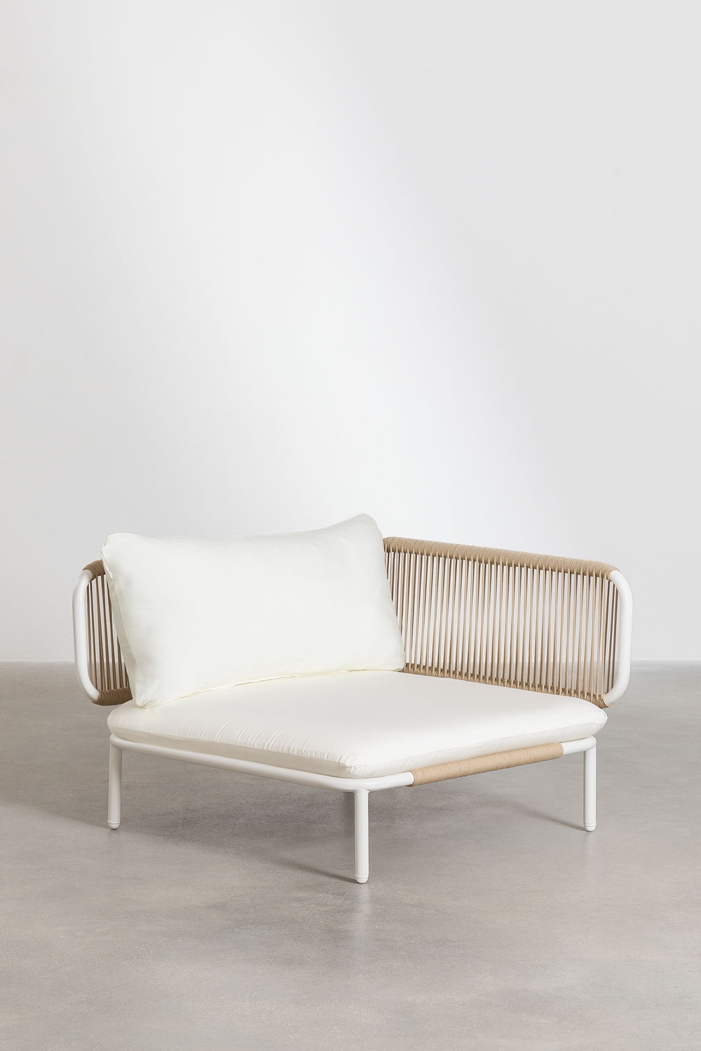 Divano angolare da giardino componibile in 5 pezzi con pouf, poltrona e tavolino Roubly