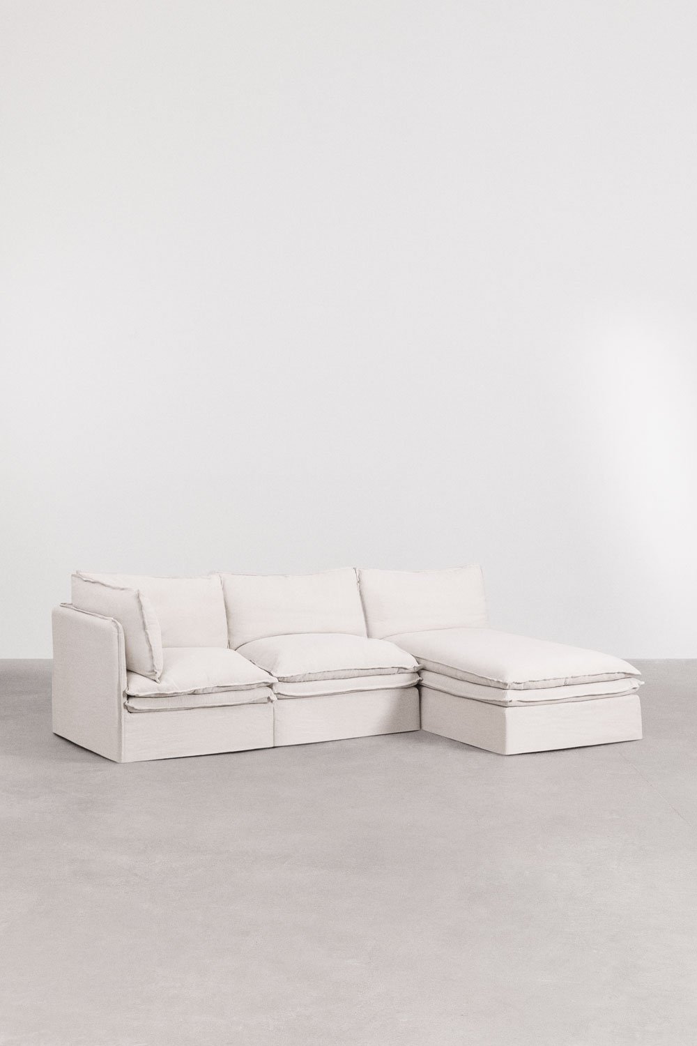 Divano chaise longue modulare in 3 pezzi Grace in lino e cotone