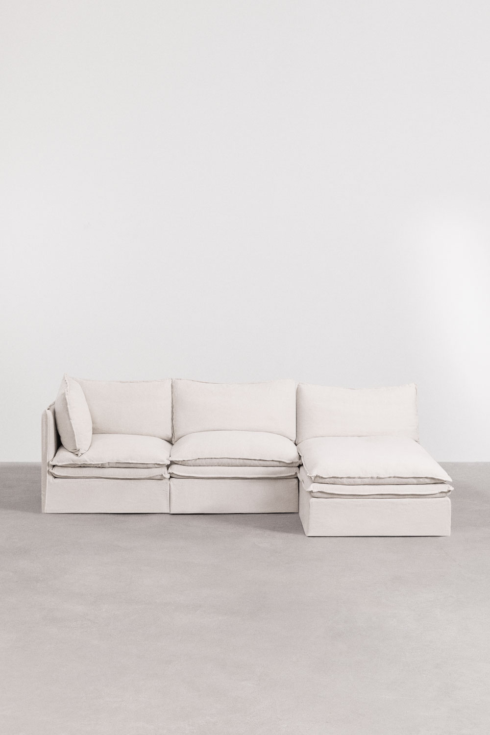 Divano chaise longue modulare in 3 pezzi Grace in lino e cotone