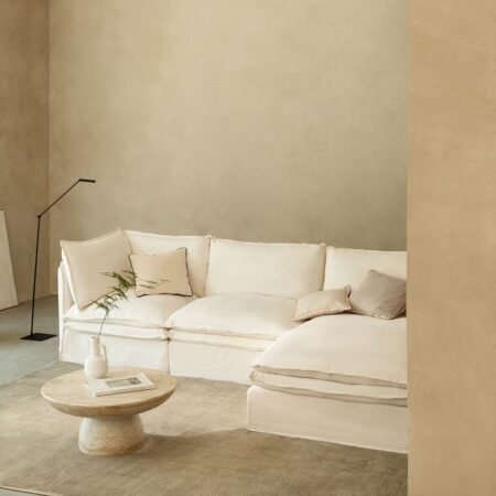 Divano chaise longue modulare in 3 pezzi Grace in lino e cotone