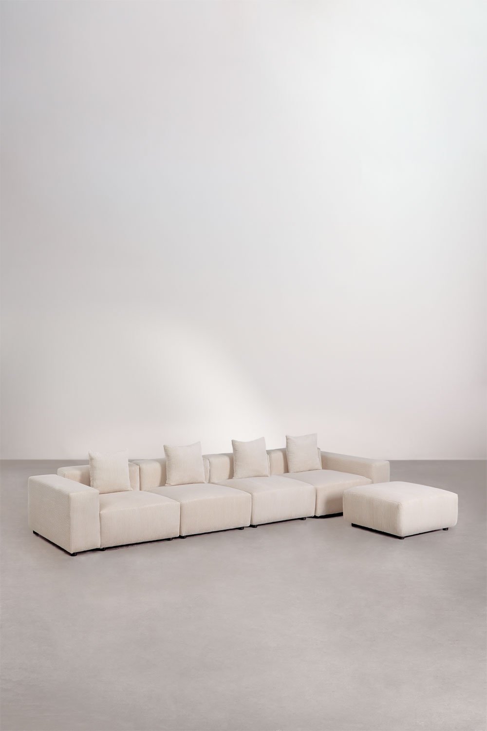 Divano componibile 4 pezzi con braccioli bassi e pouf (â†”ï¸Ž400 cm) Bruna
