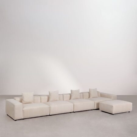 Divano componibile 4 pezzi con braccioli bassi e pouf (â†”ï¸Ž480 cm) Bruna