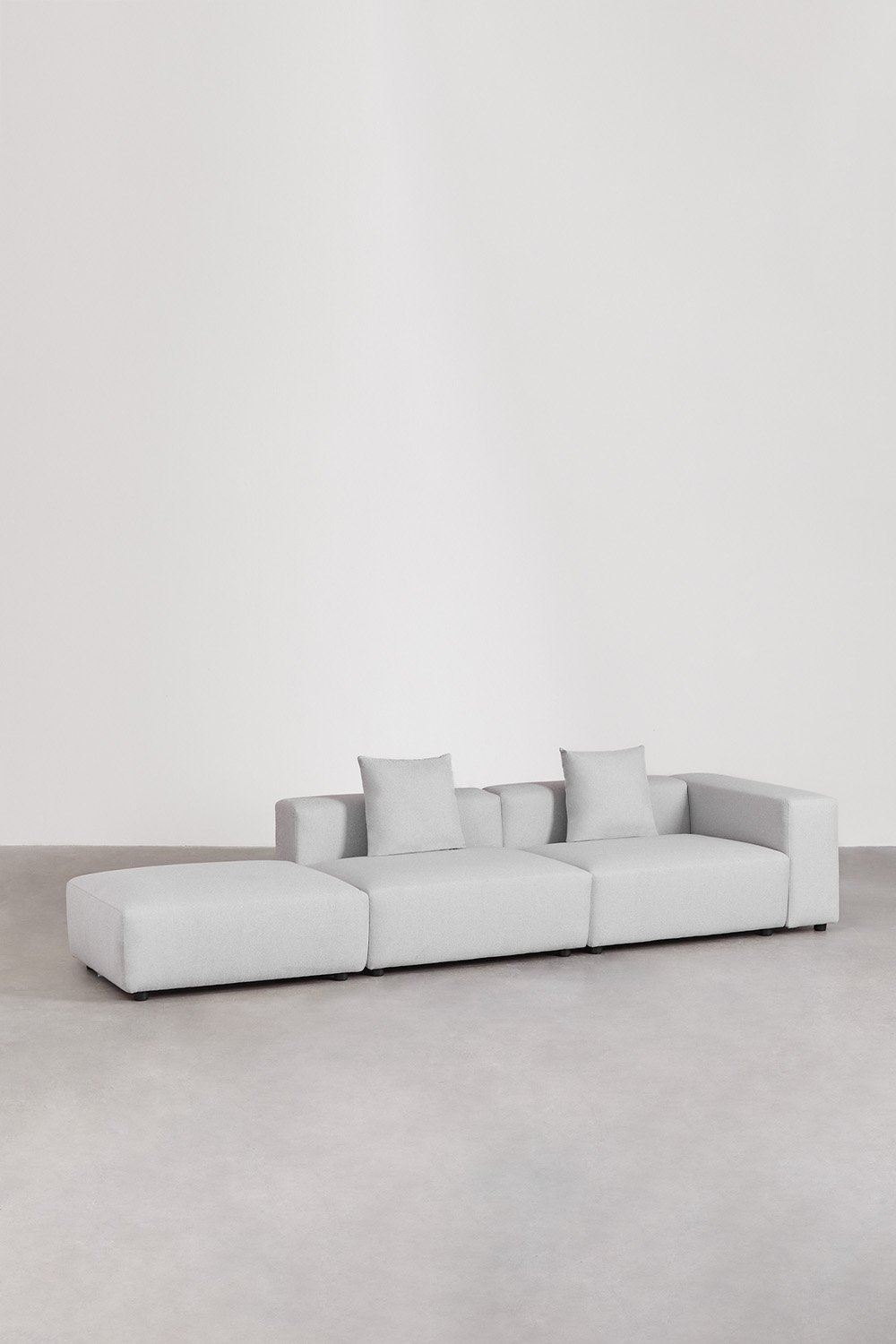 Divano modulare angolare destro a 2 pezzi con bracciolo alto e pouf (â†”ï¸Ž345 cm) Bruna
