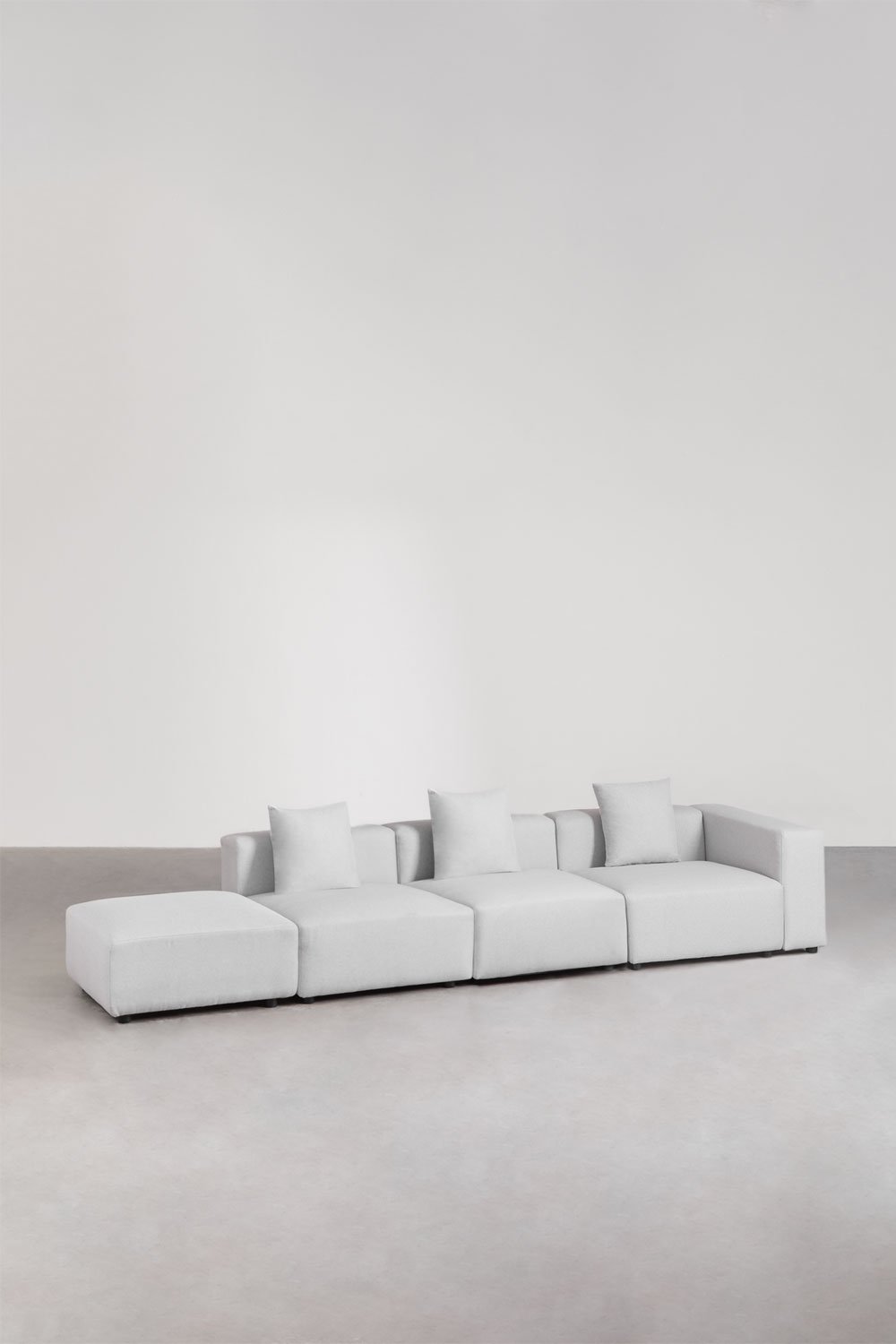 Divano modulare angolare destro a 3 pezzi con bracciolo alto e pouf (â†”ï¸Ž370 cm) Bruna