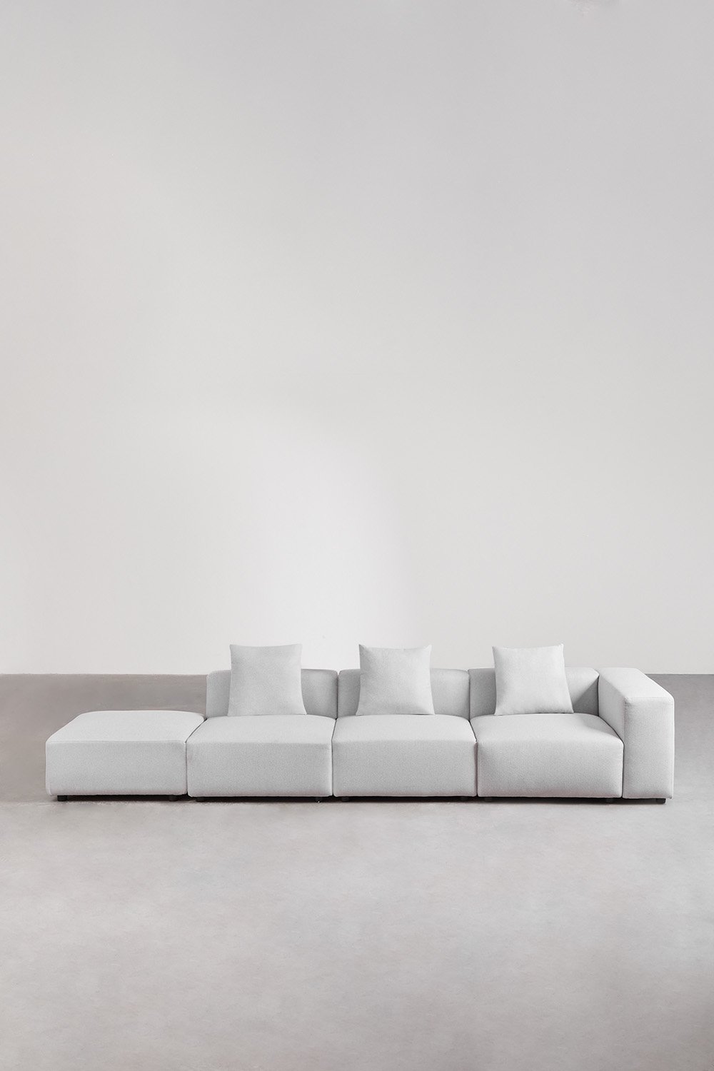 Divano modulare angolare destro a 3 pezzi con bracciolo alto e pouf (â†”ï¸Ž370 cm) Bruna