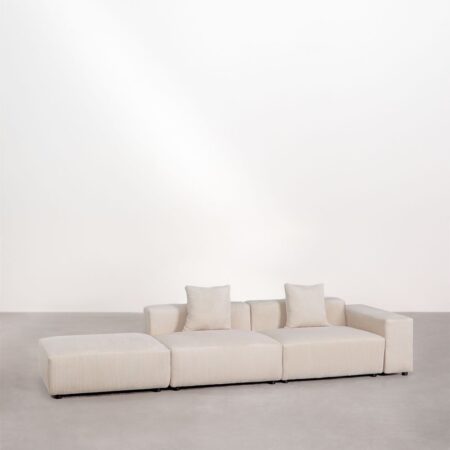 Divano componibile angolare destro in 2 pezzi con bracciolo basso e pouf (â†”ï¸Ž345 cm) Bruna