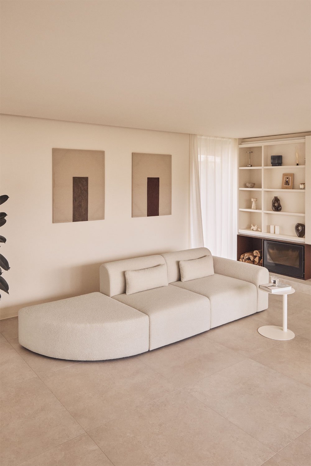 Divano componibile angolare destro in 2 pezzi con pouf triangolare in shearling Borjan