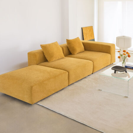 Divano modulare angolare destro a 2 pezzi con bracciolo alto e pouf (â†”ï¸Ž285 cm) Bruna