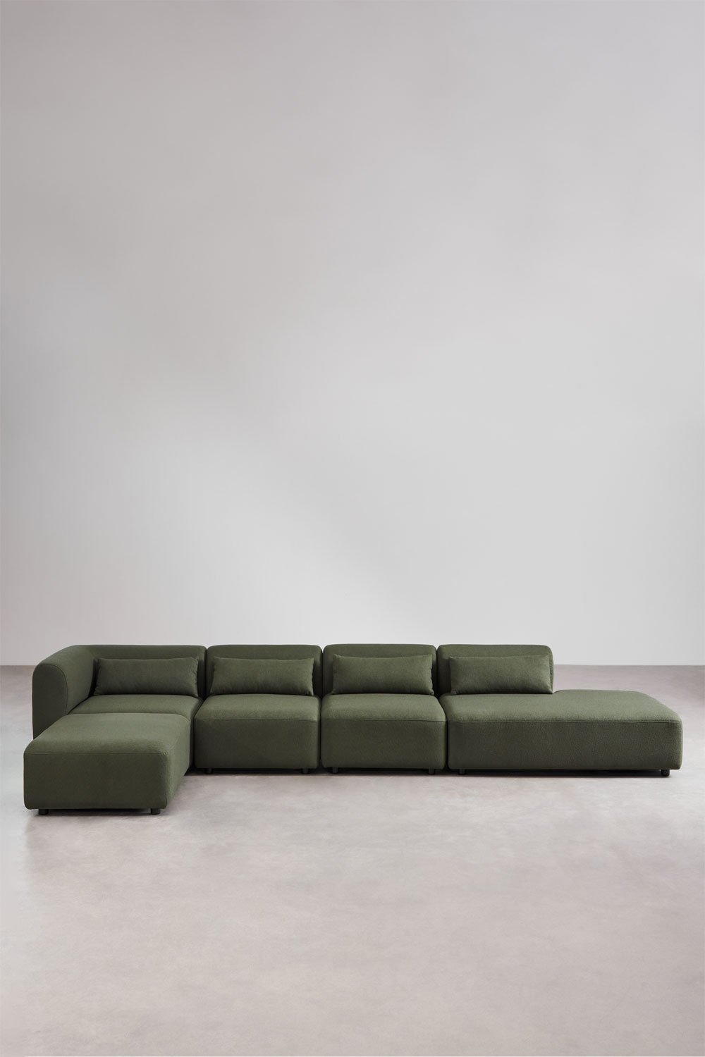 Divano componibile angolare in 4 pezzi con chaise longue destra e pouf Fogler