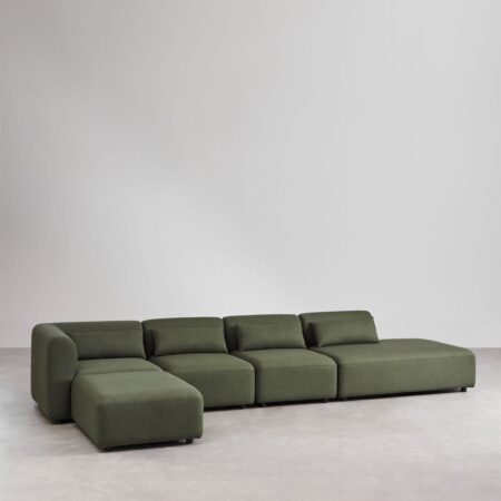 Divano componibile angolare in 4 pezzi con chaise longue destra e pouf Fogler