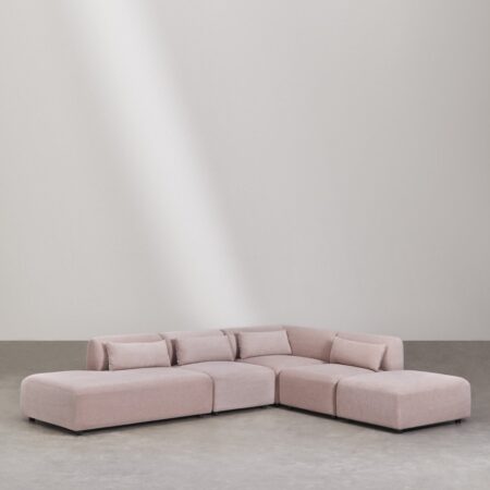 Divano componibile angolare in 4 pezzi con chaise longue sinistra e pouf Fogler