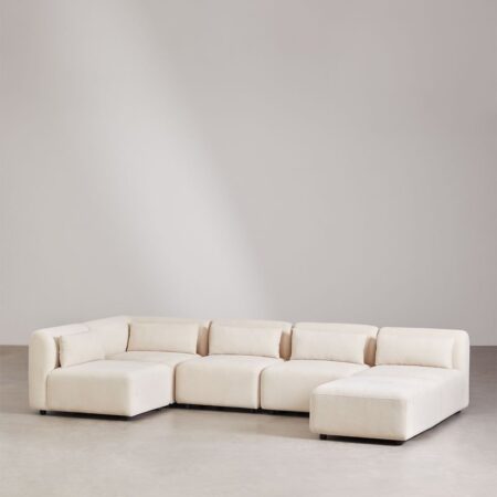Divano componibile angolare in 5 pezzi con pouf Fogler