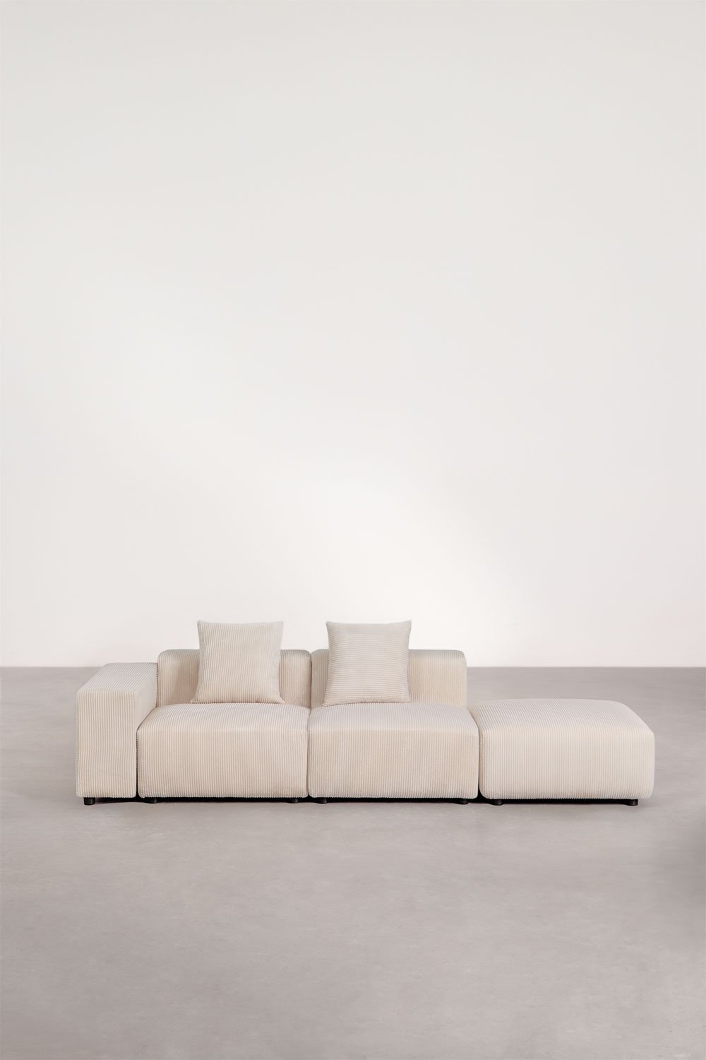Divano componibile angolare sinistro in 2 pezzi con bracciolo basso e pouf (â†”ï¸Ž285 cm) Bruna