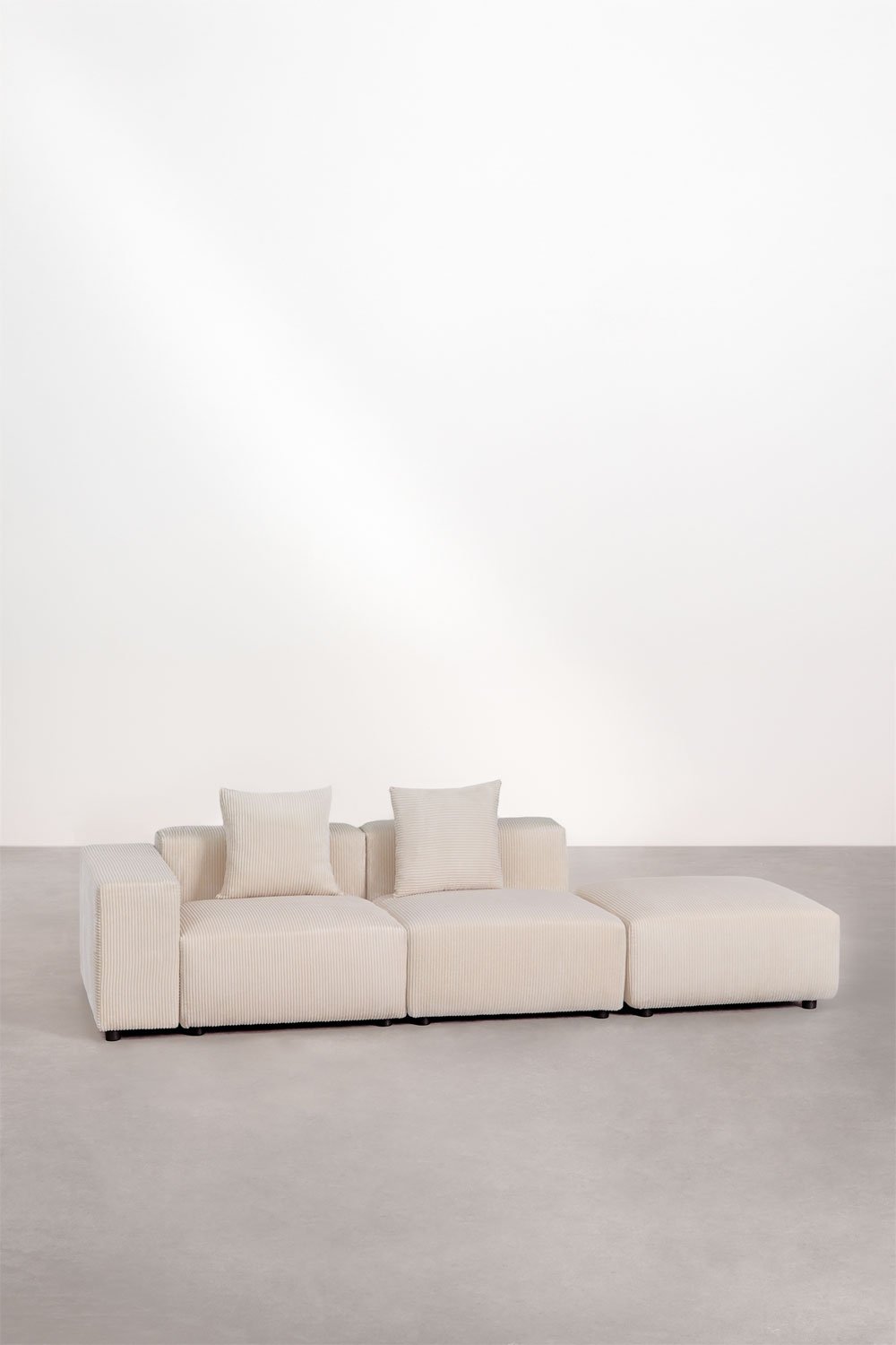 Divano componibile angolare sinistro in 2 pezzi con bracciolo basso e pouf (â†”ï¸Ž285 cm) Bruna