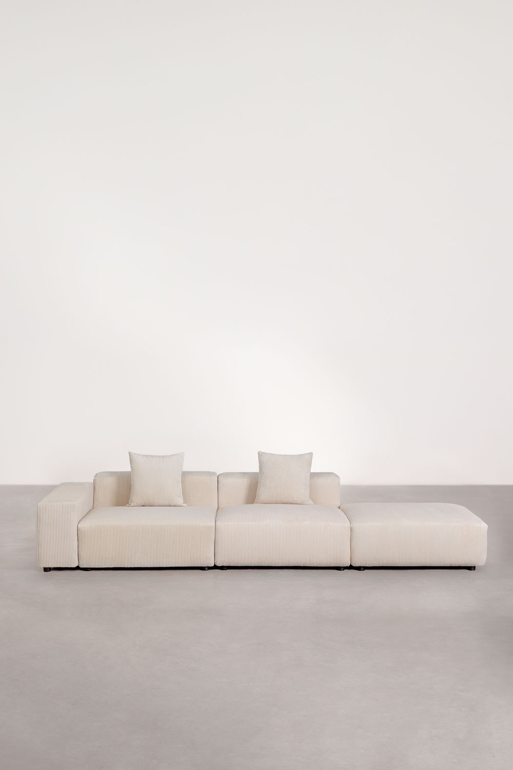 Divano componibile angolare sinistro in 2 pezzi con braccioli bassi e pouf (â†”ï¸Ž345 cm) Bruna