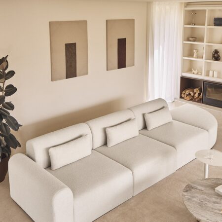 Divano componibile angolare sinistro in 3 pezzi con pouf triangolare in shearling Borjan