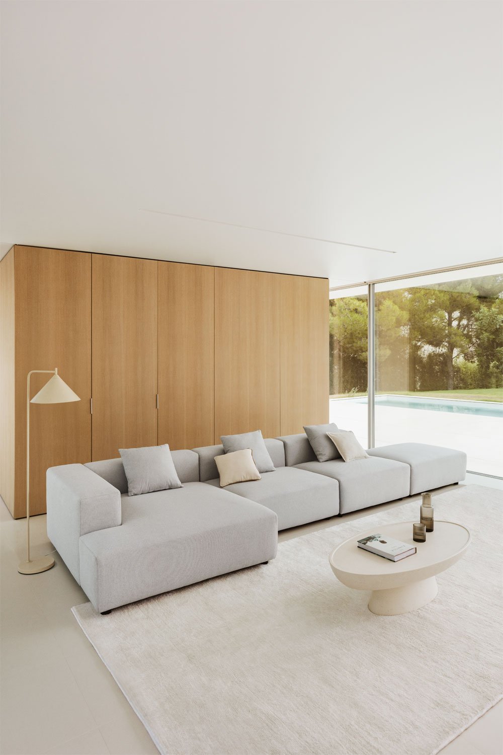Divano componibile chaise longue angolare 3 pezzi sinistro con puff (â†”ï¸Ž450 cm) Bruna