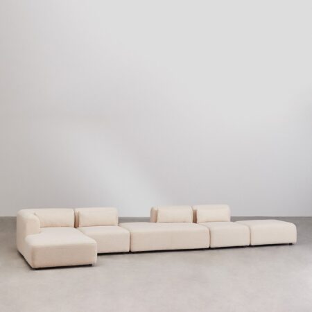 Divano componibile chaise longue angolare sinistro in 4 pezzi con chaise e puff Fogler