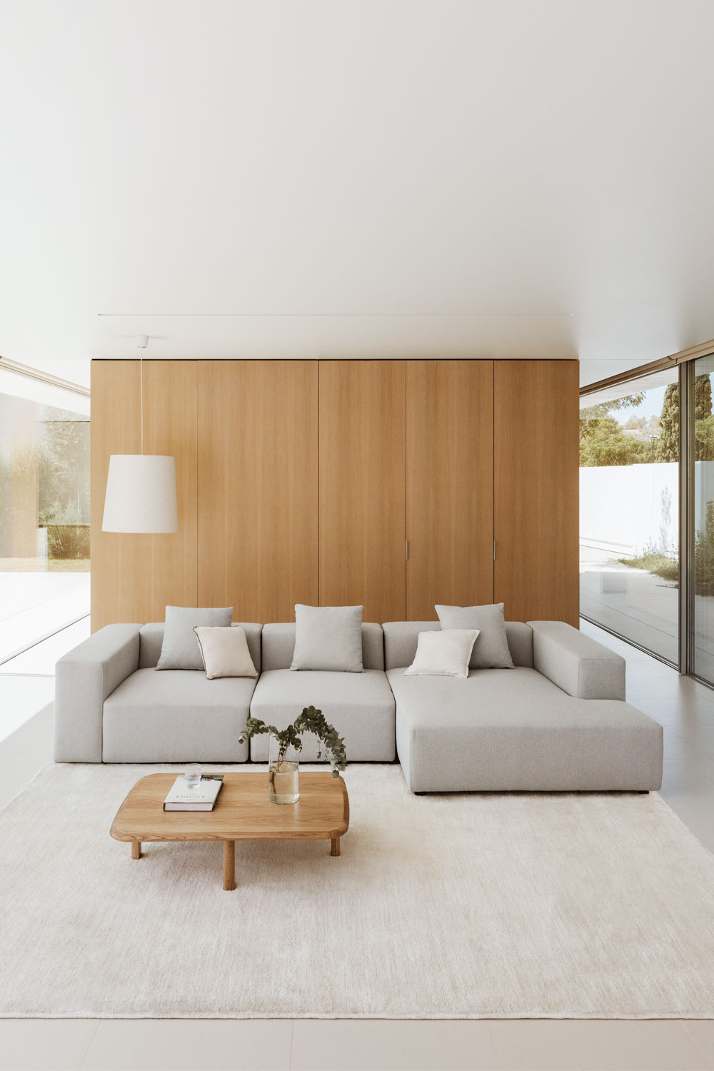 Sofà modulare con chaise longue destra a 3 pezzi (↔︎335 cm) con bracciolo alto Bruna
