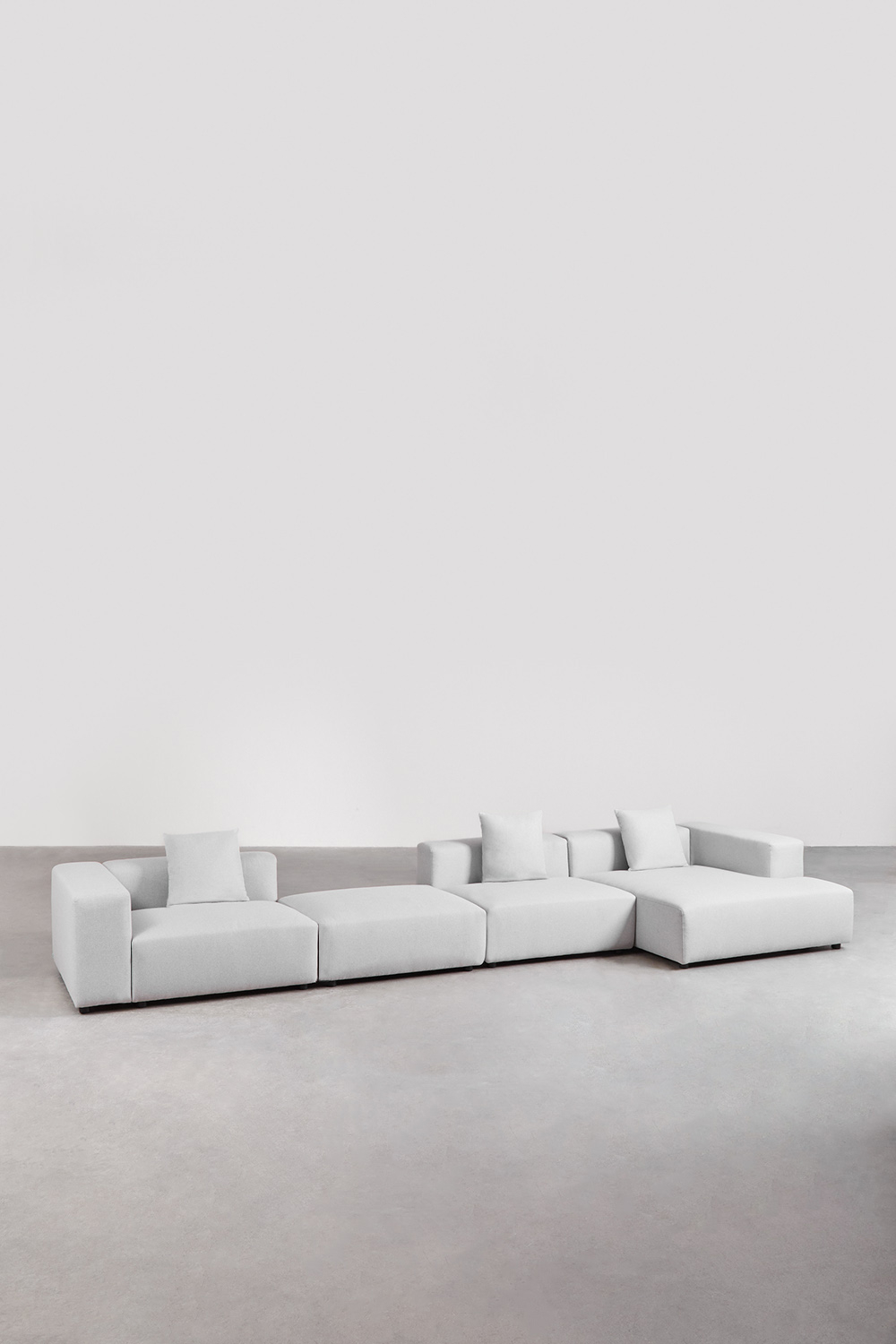 Divano modulare con chaise longue destra a 3 pezzi con bracciolo alto e pouf (â†”ï¸Ž480 cm) Bruna