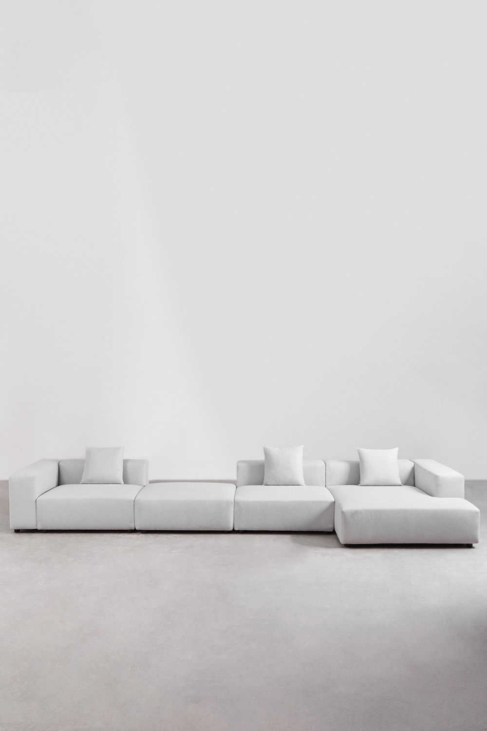 Divano modulare con chaise longue destra a 3 pezzi con bracciolo alto e pouf (â†”ï¸Ž480 cm) Bruna