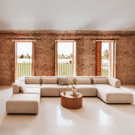 Divano componibile chaise longue destra 6 pezzi con pouf Fogler