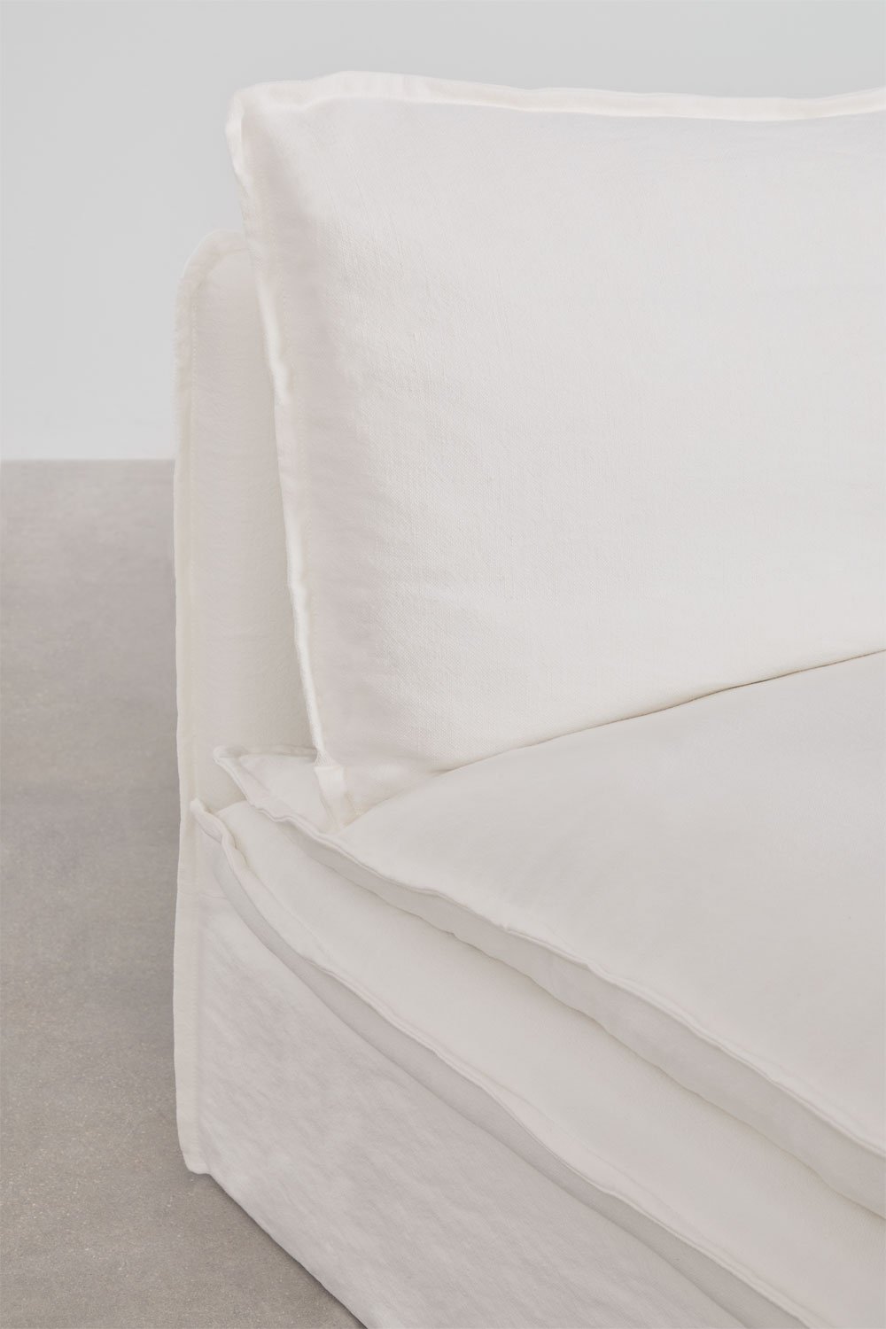 Divano componibile con chaise longue e pouf Grace in lino e cotone in 3 pezzi