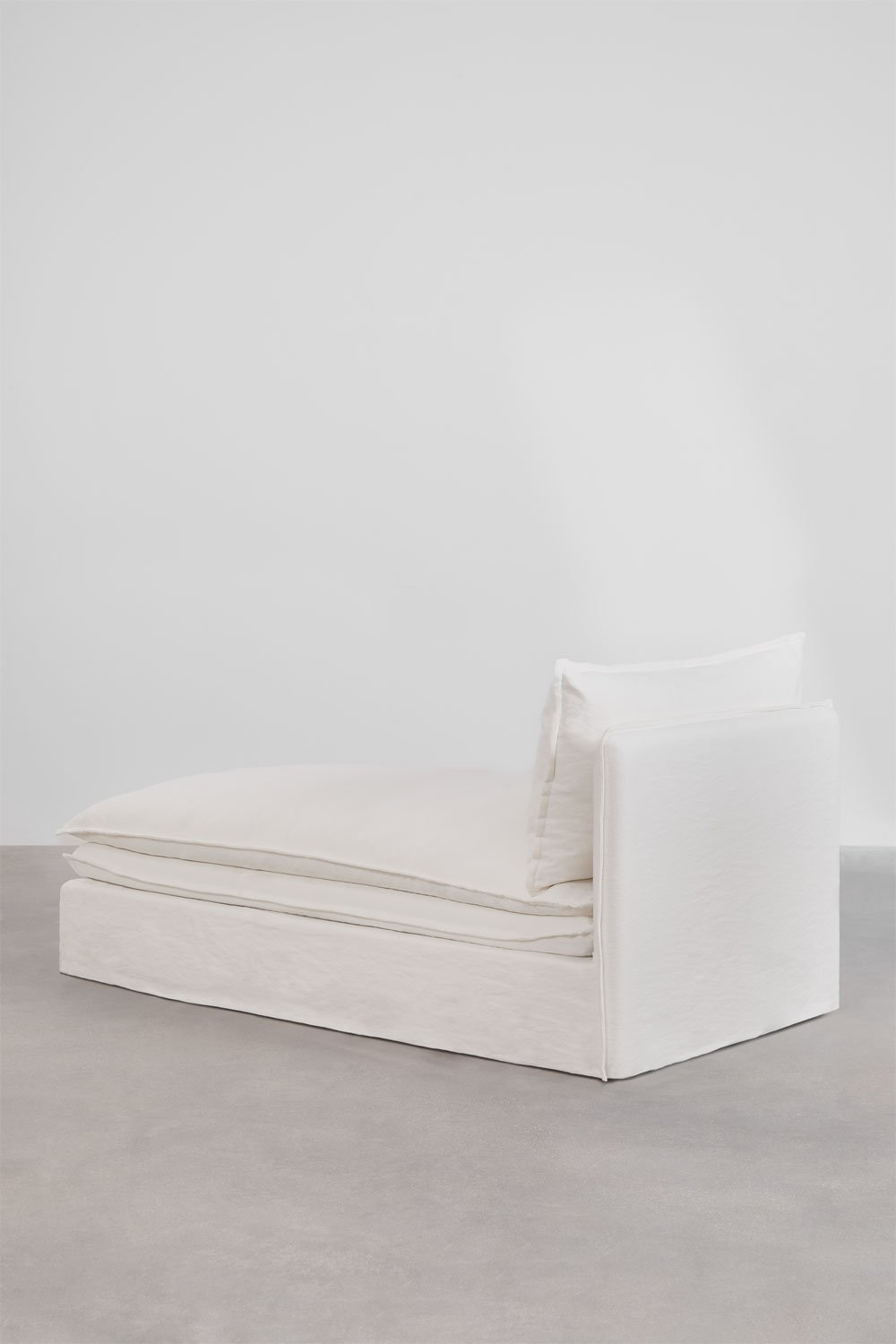 Divano componibile con chaise longue e pouf Grace in lino e cotone in 3 pezzi