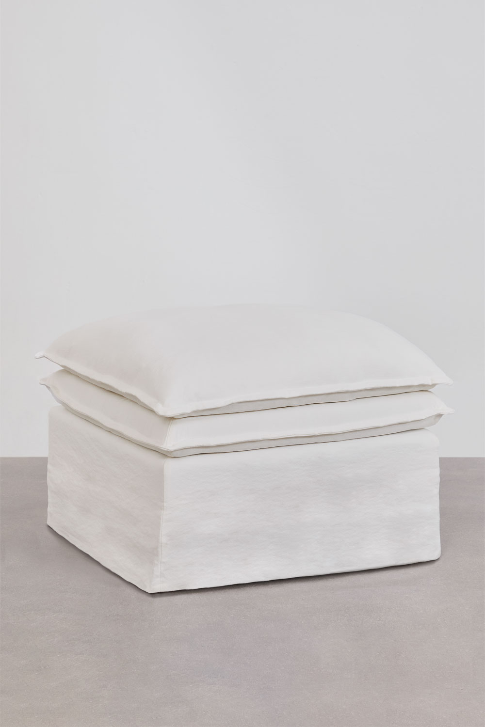 Divano componibile con chaise longue e pouf Grace in lino e cotone in 3 pezzi