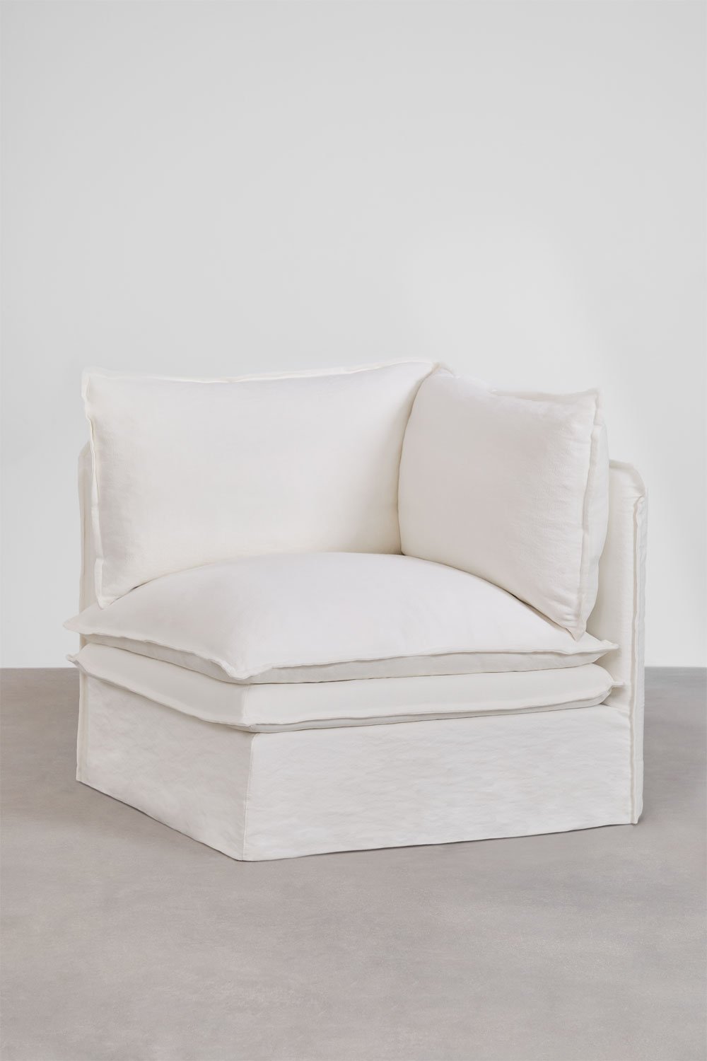 Divano componibile con chaise longue e pouf Grace in lino e cotone in 3 pezzi
