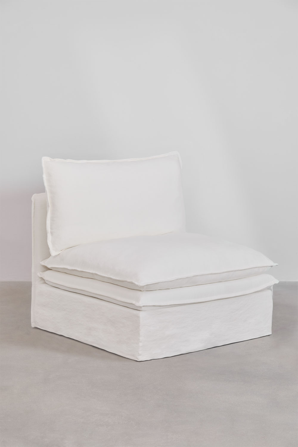 Divano componibile con chaise longue e pouf Grace in lino e cotone in 3 pezzi