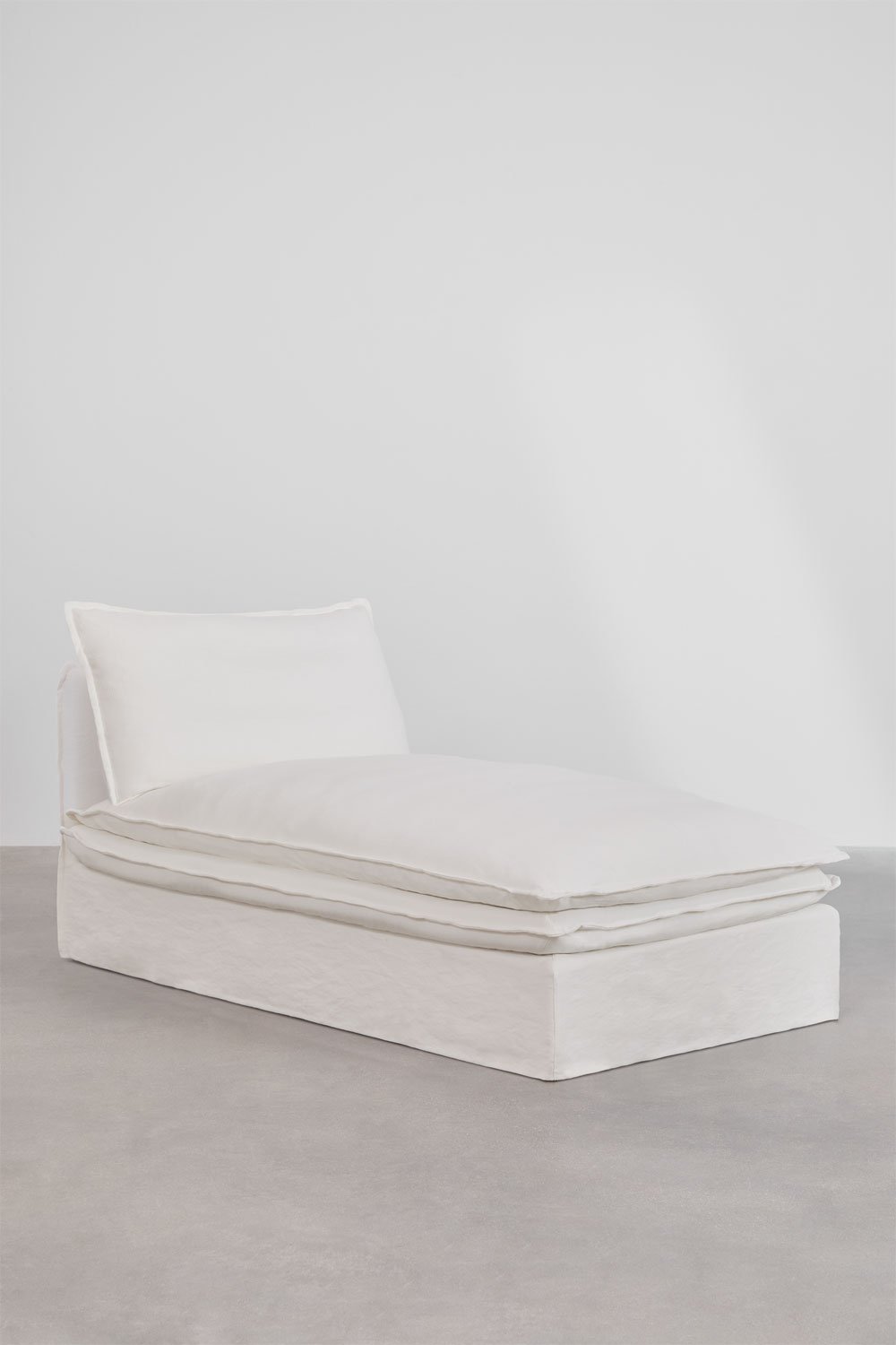 Divano componibile con chaise longue e pouf Grace in lino e cotone in 3 pezzi