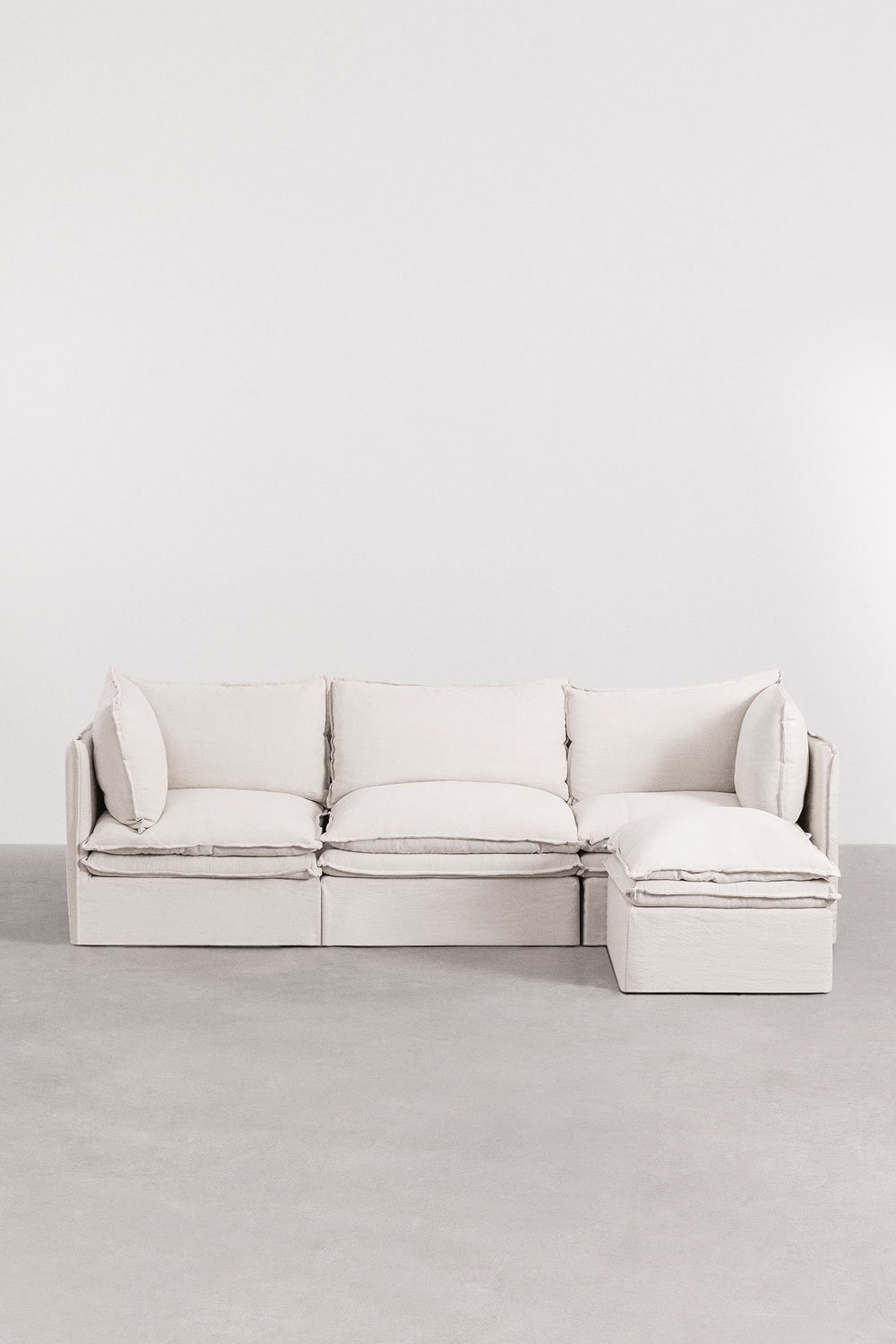 Divano componibile e pouf Grace in 3 pezzi in lino e cotone