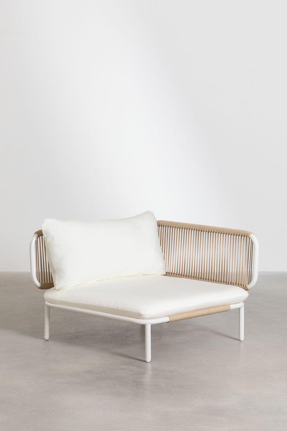 Divano da giardino componibile in 3 pezzi con 2 poltrone angolari, pouf, poltrona e tavolino Roubly