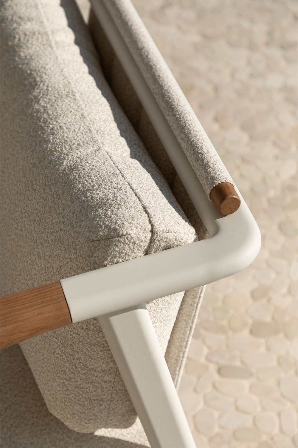 Divano da giardino Yervin 3 posti in alluminio e tessuto bouclé